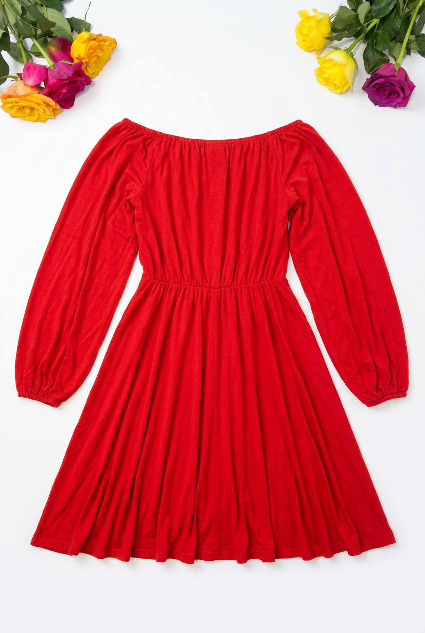 Red Balloon Sleeve Dress – Back