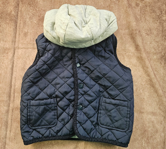 Boys Navy Quilted Gilet with Hood – Size 18-24 Months | Pre-Loved