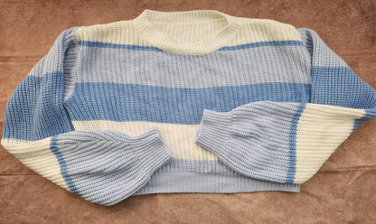 Blue & White Stripe Chunky Knit Jumper – Size S | Pre-Loved