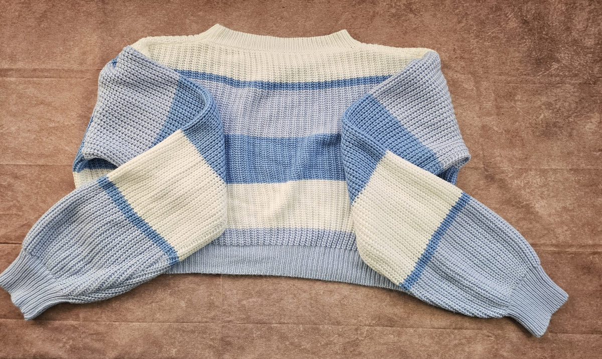 Blue & White Stripe Chunky Knit Jumper – Size S | Pre-Loved