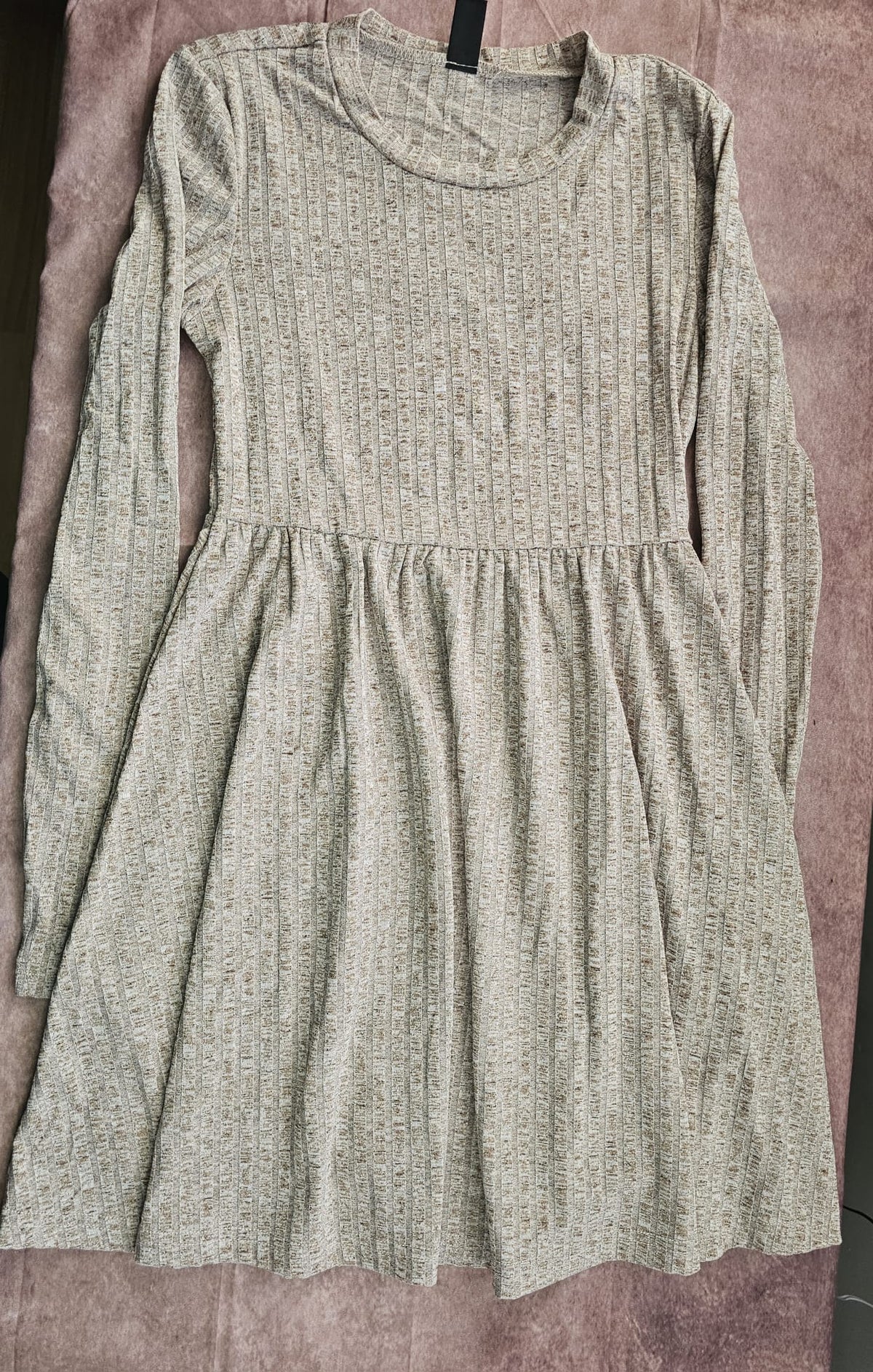 Sage Green Ribbed Textured Smock Mini Dress – Size S | Pre-Loved
