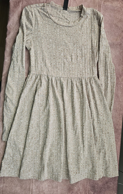 Sage Green Ribbed Textured Smock Mini Dress – Size S | Pre-Loved