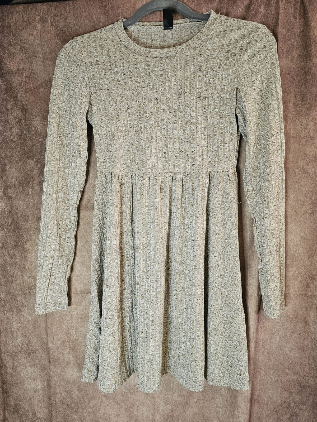Sage Green Ribbed Textured Smock Mini Dress – Size S | Pre-Loved