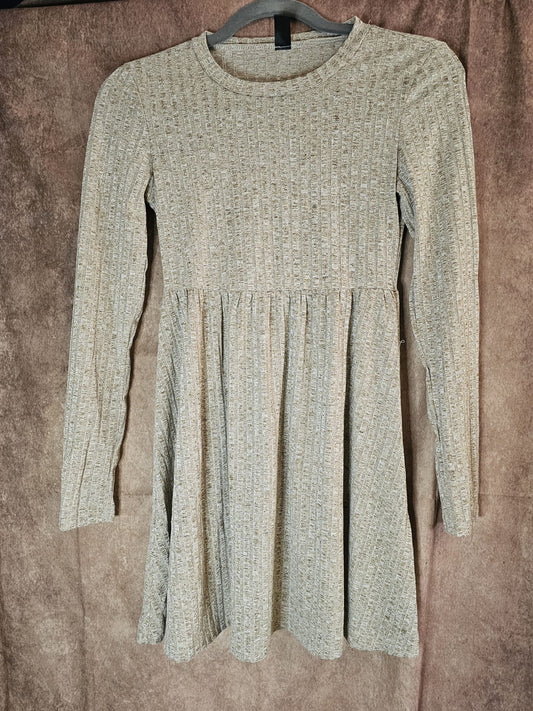 Sage Green Ribbed Textured Smock Mini Dress – Size S | Pre-Loved