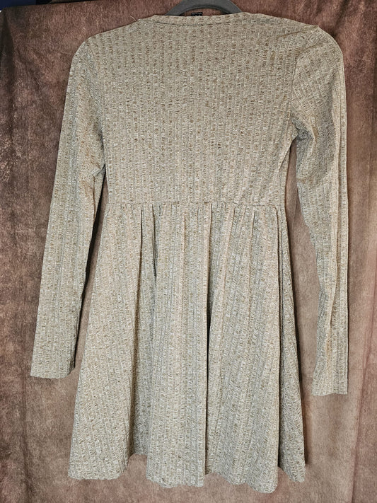 Sage Green Ribbed Textured Smock Mini Dress – Size S | Pre-Loved