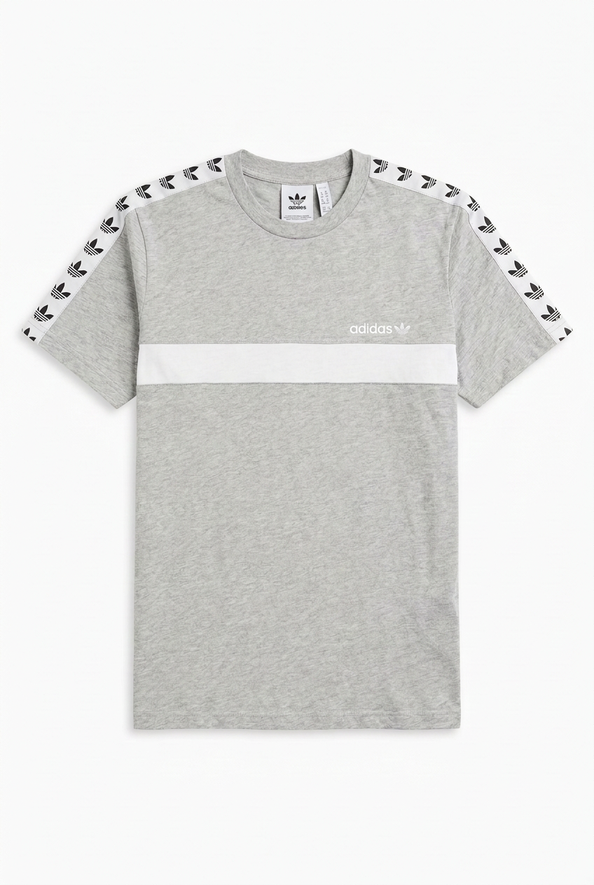 Grey Stripe Tee Front – Plain Grey
