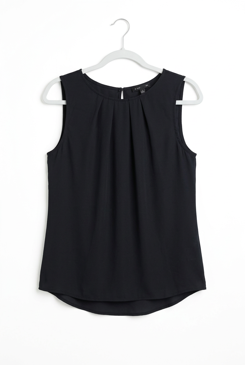 Black chiffon sleeveless shell top UK 6 – front view, white background