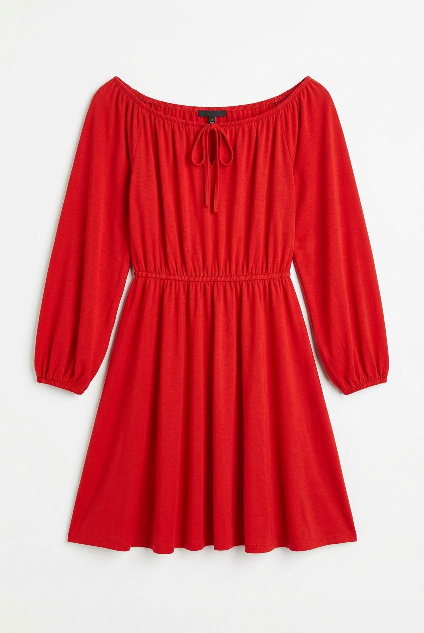 Red Balloon Sleeve Dress – Front
