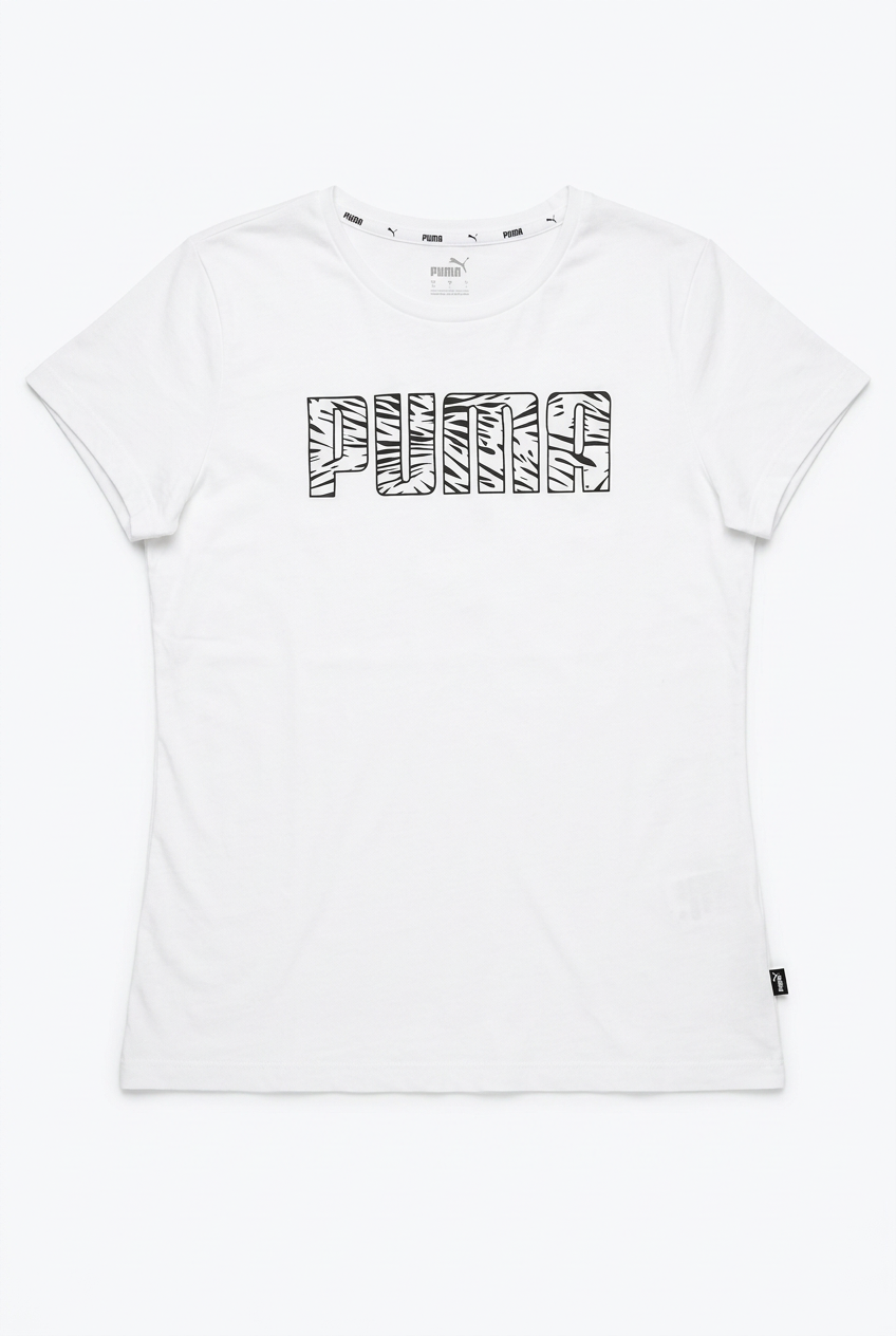 White Animal Print Tee Front – White Background