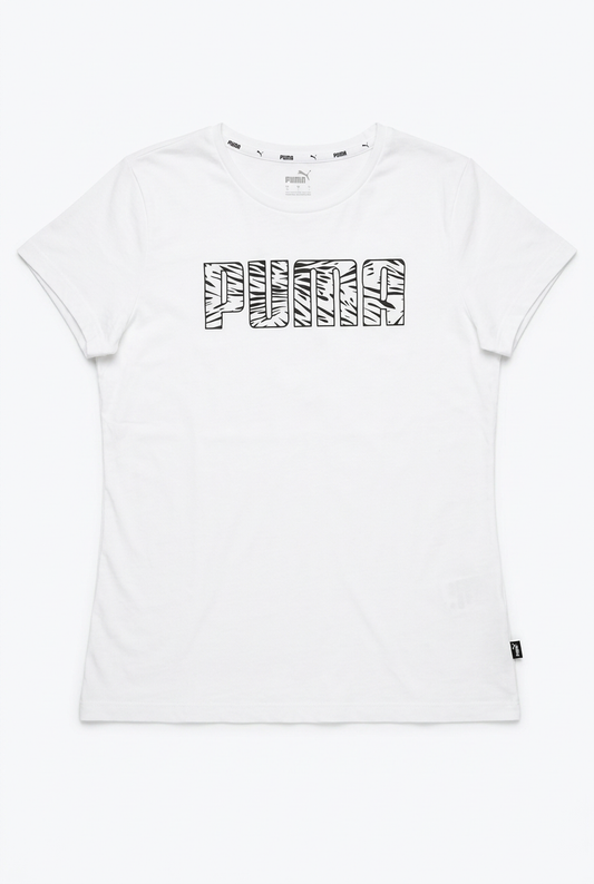 White Animal Print Tee Front – White Background